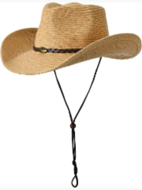 Straw Cowboy Hat with Wide Brim and Adjustable Chin Strap main image 4
